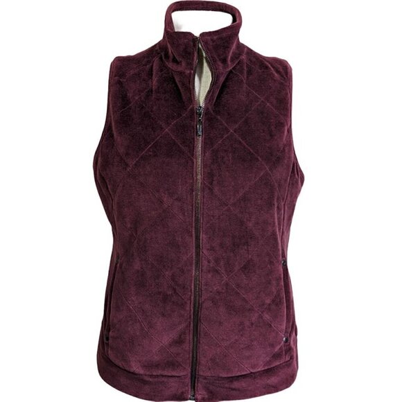 Liz Claiborne Velour Quilted Full Zip Vest Maroon Lined Size Medium - Picture 1 of 11